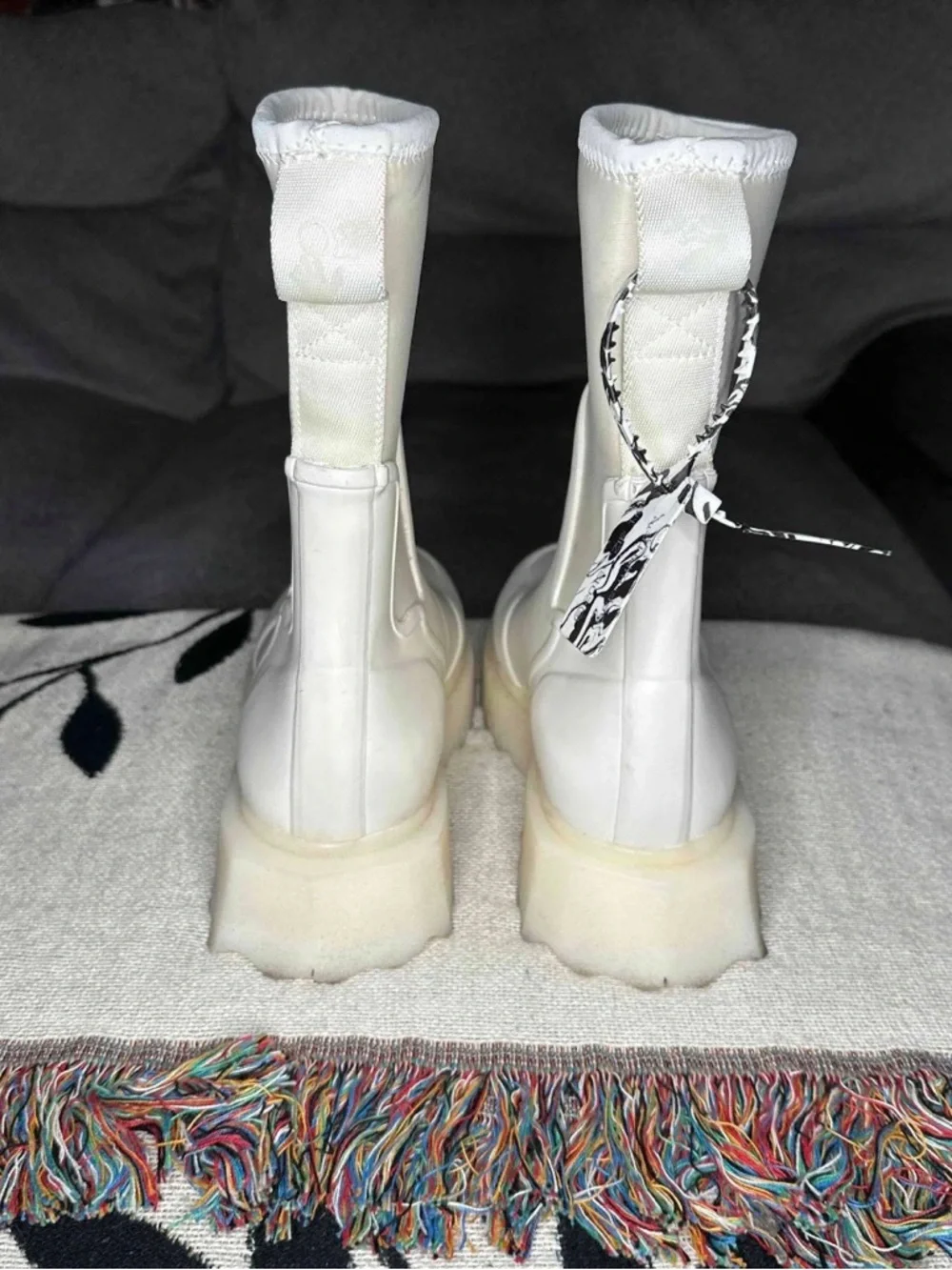 White Cream Platform Rain Boots with Pink Sole